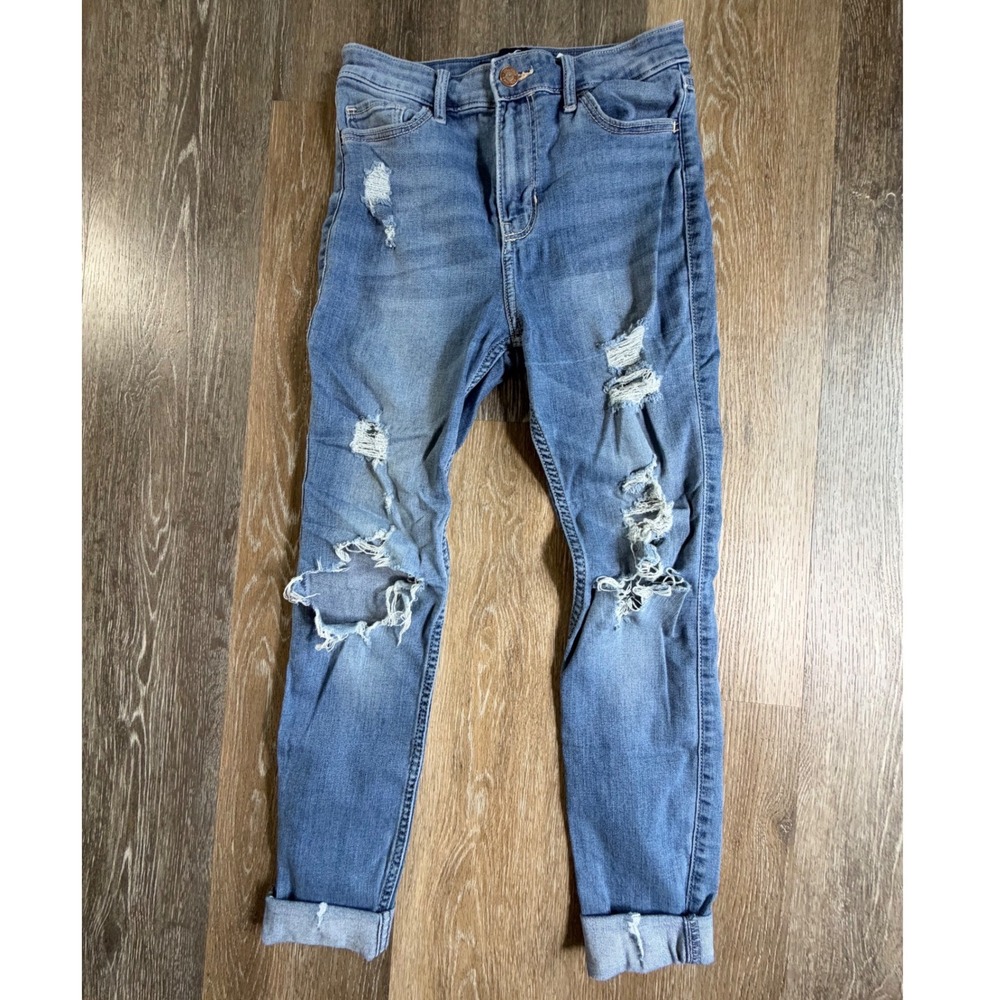 Hollister Super Skinny Jeans Womens 1S W25 L28 Blue Distressed High Rise Ripped
